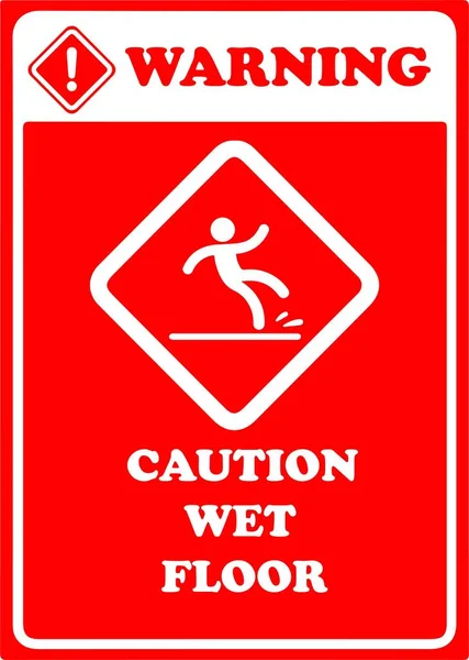 Caution Wet Floor Warning Sign White Background — Stock Vector