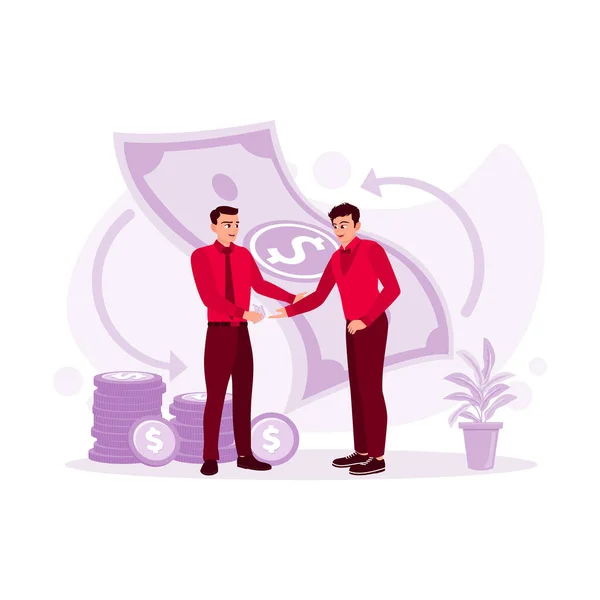 Deux Hommes Sont Accord Négocient Argent Face Face Concept Finance — Image vectorielle