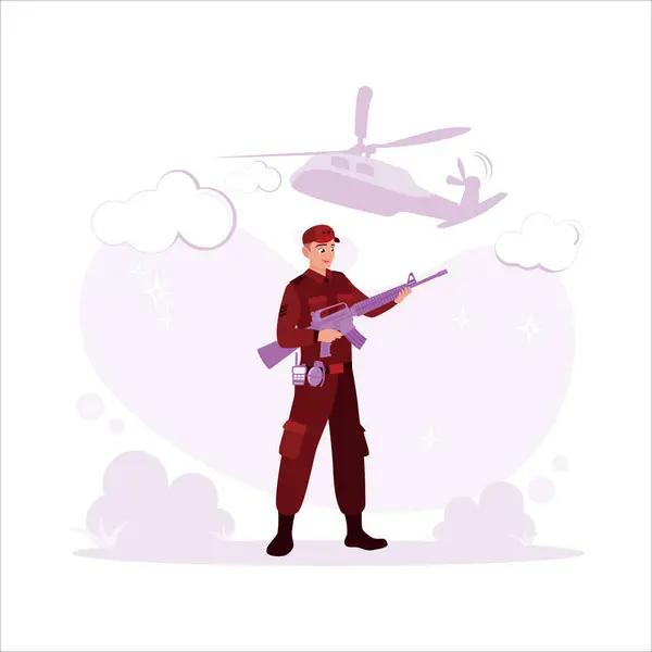 Special Soldiers Carrying Firearms Taking Part Military Maneuvers Helicopter Air — Stock Vector
