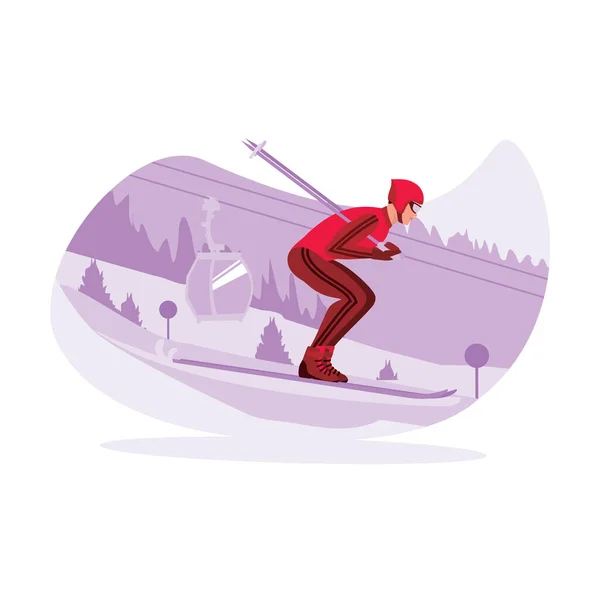 Genç Kayak Sporcuları Bir Kayak Yarışması Için Alpler Karında Ciddi — Stok Vektör