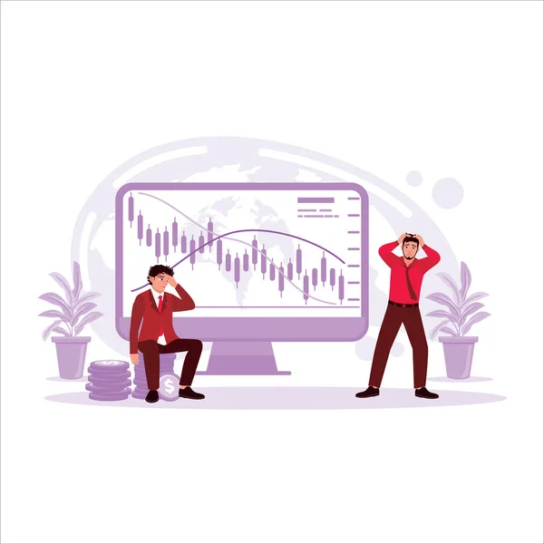 Businessman Holding Head Screen Declining Stock Market Business Chart Trend — Stock Vector