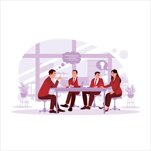 Business people work together in the office, discussing ideas for a project. Successful teamwork. Group of happy business people working together. Trend Modern vector flat illustration