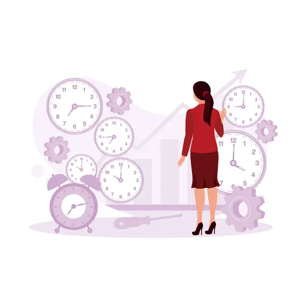 労働時間管理プロセス 忙しい仕事時間 時間管理の概念 トレンドモダンベクターフラットイラスト — ストックベクタ