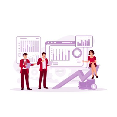 İş dünyası ekibi toplantıda bir e-ticaret yatırım stratejisi sundu. Veri Analizi Kavramı. Modern vektör düz resimleme eğilimi