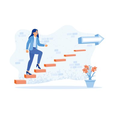 Liderlik ve kariyer gelişimi. Duvarında okla bir sonraki seviyeye çık. Kariyer geliştirme konsepti. trend modern vektör düz illüstrasyon