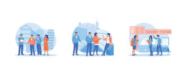 Turist rehberi konsepti. Pisa, İtalya 'da tatil. Tur rehberi kültürü açıklıyor. Trenle yerel bir turist gezisine çık. Düz vektör modern illüstrasyonunu ayarla