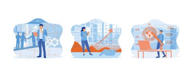 Forx grafik hologramı olan konsept teknolojisi. Gelecekçi ekran konsepti. Modern teknoloji, cihazlar ve finans. Girişimciler dijital olarak iş yenilikleri yaratırlar. düz vektör modern illüstrasyon