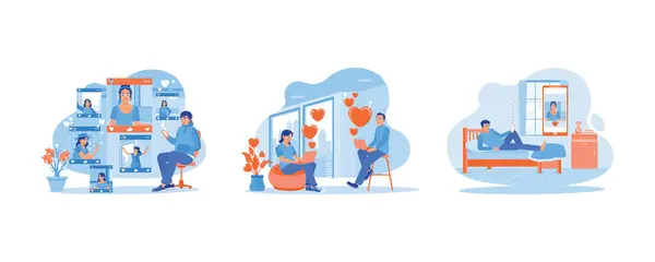 Online Dating Concept Visit Online Dating Sites Couples Send Love — Stock Vector