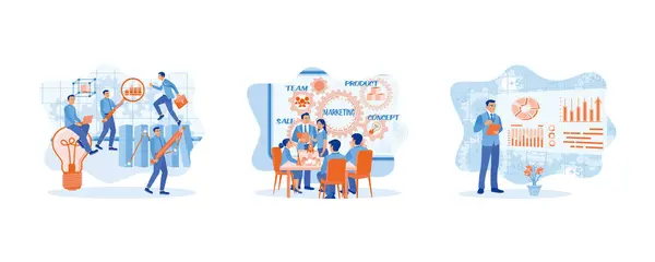 Modern Ofiste Çalışan Ekibi Çeşitli Bir Ekibi Toplantılar Sırasında Pazarlama — Stok Vektör