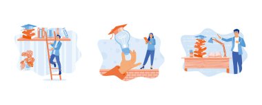 Başarılı olmak için eğitim süreci. Uzaktan eğitim yeniliği. Uzaktan eğitim yeniliği. Eğitim konsepti. Düz vektör resimlemesini ayarla.