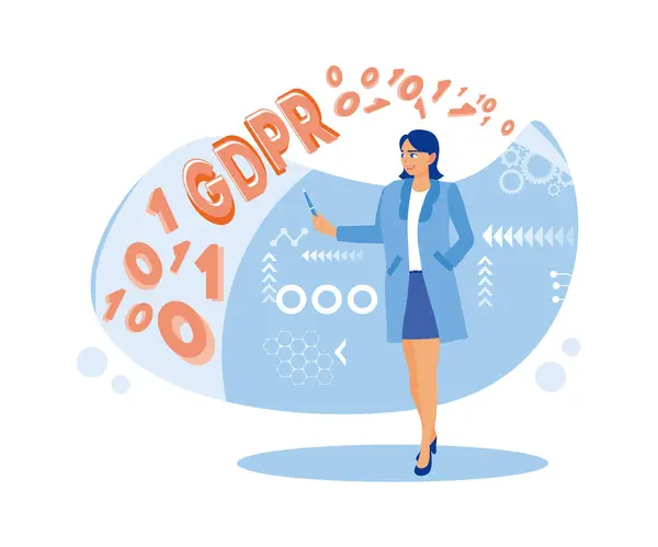 Young Woman Working Information General Data Protection Regulation Gdpr Concept — Stock Vector