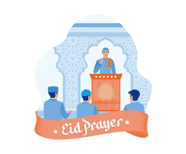 Los Musulmanes Realizan Oraciones Eid Juntos Gente Escucha Sermón Dentro — Archivo Imágenes Vectoriales