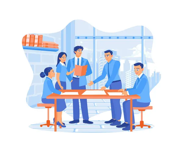 Businessman Leads Meeting Examine Work Plans Businessman Office Workplace Concept — Stock Vector
