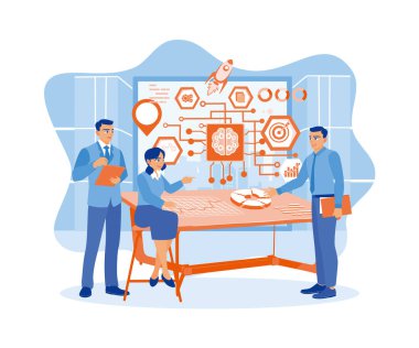 UX geliştiricisi ve UI tasarımcısı birlikte çalışıyor. Yaratıcı dijital geliştirme ajansı. Dijital iş konsepti. Düz vektör illüstrasyonu.