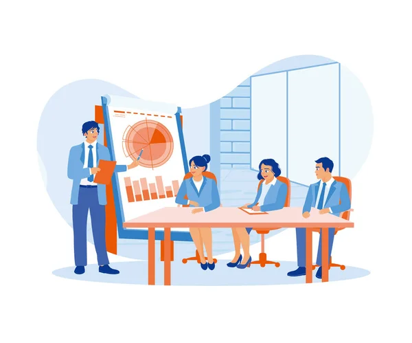 Male Leader Presenting Board Business Planning Analysis Project Management Startup — Stock Vector