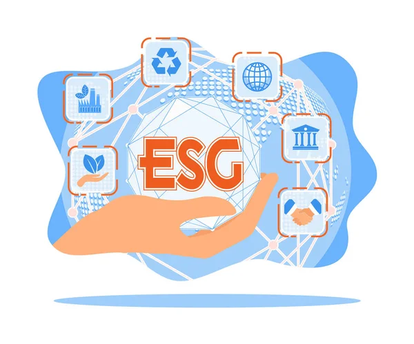 Ikona Esg Ręku Koncepcja Ekologicznego Społecznego Zrównoważonego Zarządzania Przedsiębiorstwami Koncepcja — Wektor stockowy