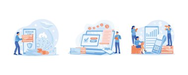 Başarılı bir adam dijital ödeme yapıyor. Dijital bankacılık sistemi. EDC işlem verilerini gösterir. Mali İşlemler konsepti. Düz vektör resimlemesini ayarla.