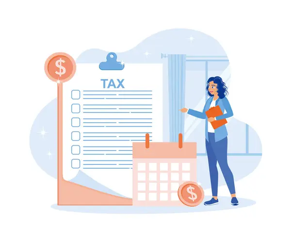 Tax Audit Vector Illustration Businesswoman Checking Tax Payment Date Tax — Stock Vector