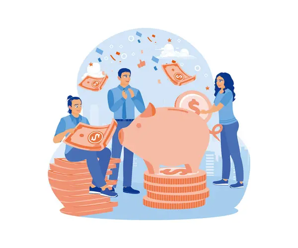 People Money Piggy Banks Financial Investment Future Saving Money Concept — Stock Vector