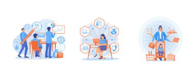 Çoklu görev yöneticisi. Yapacak çok işim var. Aile için zaman ayır ve eşit şekilde çalış. Çoklu görev konsepti. Düz vektör resimlemesini ayarla.