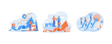 İş adamları birlikte çalışır. Geliri artırmak için iş stratejisi. İnsanlar iş fikirleri üretir. İş büyümesi konsepti. Düz vektör resimlemesini ayarla.