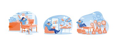 İnternette çalışıyorum. İnternetten para kazanmak. İnternetten para kazan. Pasif gelir kavramı. Düz vektör resimlemesini ayarla.