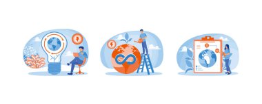 Endüstriyel ekoloji. Sürdürülebilir ekonomik büyüme stratejisi. Sürdürülebilir ekoloji ve çevre dostu endüstri. Dairesel ekonomi konsepti. Düz vektör resimlemesini ayarla.