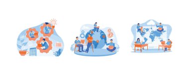 Dış kaynak kullanımı. Şirket geliştirme ve iş stratejisi. Şirketler diğer şirketlerden işçi topluyor. Dış kaynak kavramı. Düz vektör resimlemesini ayarla.