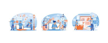 Online yardım servisi. Kadın operatör bir müşteriyle konuşuyor. 7 / 24 çevrimiçi teknik destek. Çevrimiçi asistan kavramı. Düz vektör resimlemesini ayarla.