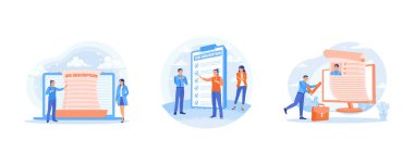 Çevrimiçi iş olanakları. Şirketler iş pozisyonu gereksinimleri oluştururlar. Görev ve sorumlulukları olan boş bir pozisyon. İş tanımı konsepti. Düz vektör resimlemesini ayarla.