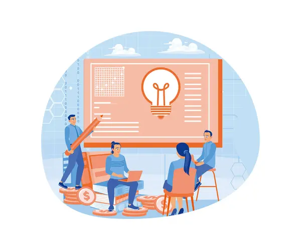 stock vector The CEO chairs a meeting about finances. CEO and employees communicate with each other during meetings. Financial education concept. Flat vector illustration.
