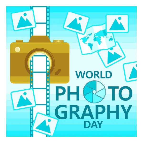 Stock vector Vintage camera with clichs in it. The work of a photographer. World Photography Day concept. Flat vector illustration