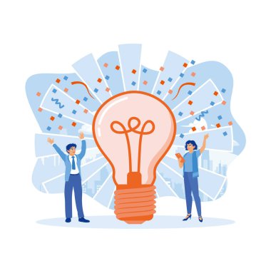 İş geliştirme başarıya doğru. İnsanlar hedeflere yönelik ticari fikirler geliştirir. İş fikri konsepti. Düz vektör illüstrasyonu.