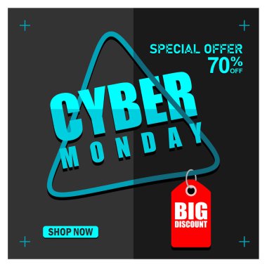 İnternetten kıyafet alan genç bir kadın. Pazartesi günü indirimli tanıtım. Siber Pazartesi konsepti. 