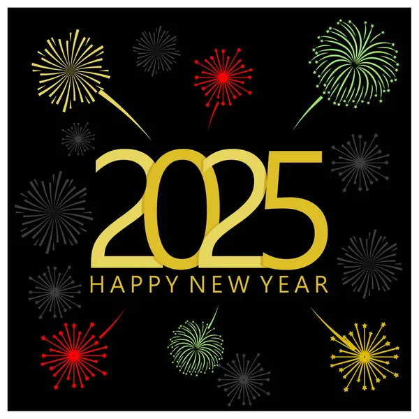 Yılbaşı arifesi kutlaması. Havai fişekler gece gökyüzünü süslüyor. Mutlu yıllar 2025 konsepti. Düz vektör illüstrasyonu.