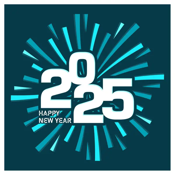 Canlı bir yeni yıl arifesi kutlaması. Gece gökyüzünde havai fişekler. Mutlu yıllar 2025 konsepti. Düz vektör illüstrasyonu.