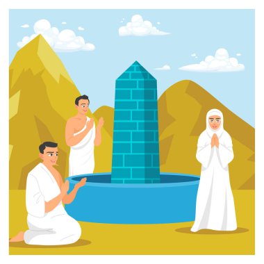 Muslims perform the pilgrimage. Hajj pilgrims pray on the field of Arafat. Islamic Hajj Pilgrimage concept. Flat vector illustration. clipart