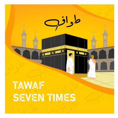 Tawaf is one part of the Hajj pilgrimage. Pilgrims must walk around the Kaaba seven times. Islamic Hajj concept. Flat vector illustration. clipart