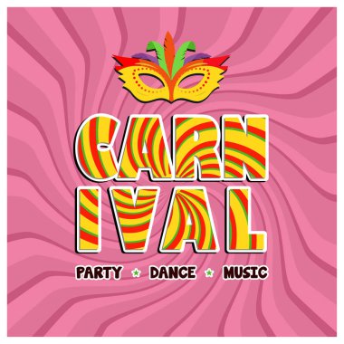 Eğlenceli karnaval partisi. Maskeli ve geleneksel müzikli bir festival. Karnaval Partisi konsepti. Düz vektör illüstrasyonu.