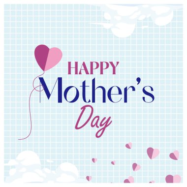 Aşkın kalp şeklindeki sembolü. Mavi gökyüzünde uçan kağıt elementler. Anneler Günü konsepti. Düz vektör illüstrasyonu.