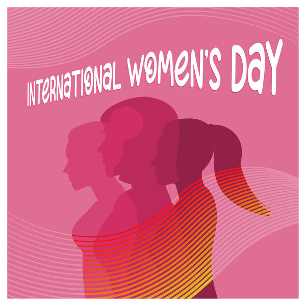 Международный женский день с женским силуэтом. Оценка вклада женщин в историю. "Women 's History Month 2025 concept". Плоская векторная иллюстрация.