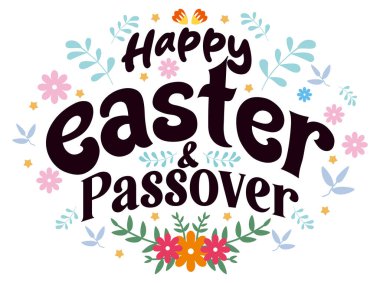 Çiçekli ve yapraklı mutlu Paskalyalar. Bahar dekorasyonu. Hamursuz Bayramı konsepti. Düz vektör illüstrasyonu.