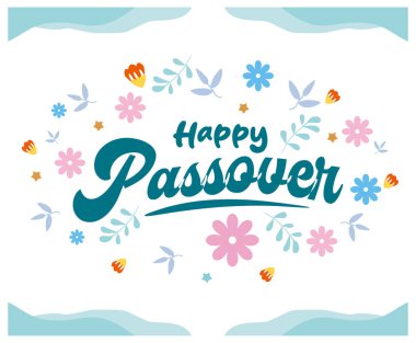 Çiçekli el yazısıyla Mutlu Hamursuzluklar. Çiçek desenli tebrik kartı. Hamursuz Bayramı konsepti. Düz vektör illüstrasyonu.