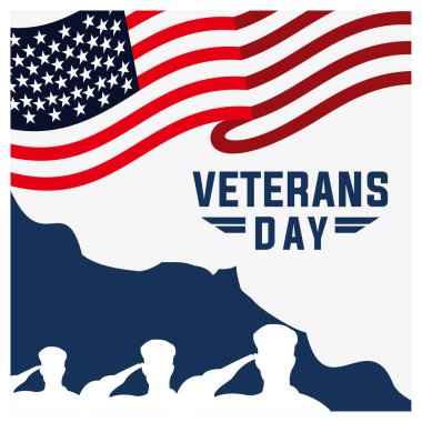 Amerika 'da Gaziler Günü. Amerikan bayrağı taşıyan bir askerin silueti. Anma Günü konsepti. Düz vektör illüstrasyonu.