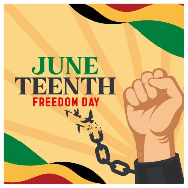 Zinciri kırmak için elinizi kaldırın. Amerika 'da Özgürlük ya da Özgürlük Günü. Haziran konsepti. Düz vektör illüstrasyonu.