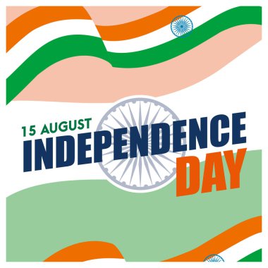 Hindistan Bağımsızlık Günü, 15 Ağustos. Ashoka tekerli Kızılderili bayrağı. Bağımsızlık Günü konsepti. Düz vektör illüstrasyonu.