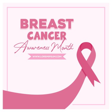 Göğüs kanseri farkındalığı metni pembe kurdeleli. Göğüs kanseri farkındalığı ayı. Göğüs kanseri farkındalığı konsepti. Düz vektör illüstrasyonu.