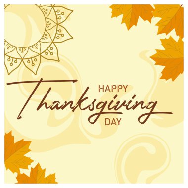 Sonbahar yapraklı Şükran Günü mesajı. Parlak renk arkaplanı. Şükran Günü konsepti Düz vektör illüstrasyonu.