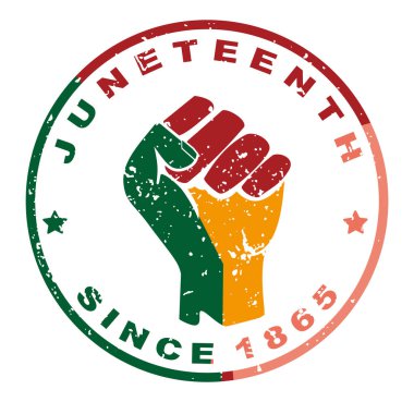 1865 'ten beri Haziran' da özgürüm. Eller Afrika bayrağının renklerinde sıkıştı. Haziran konsepti. Düz vektör illüstrasyonu.