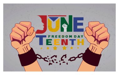 İki el zinciri kırar. Afro-Amerikan Bağımsızlık Günü anısına. Haziran konsepti. Düz vektör illüstrasyonu.